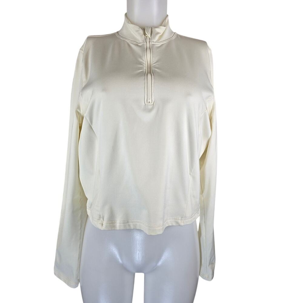 Victoria Secret Pink Cream Crop Pockets Pullover Athletic Women's Jacket XL